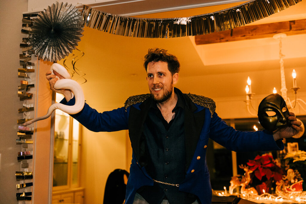 best magician for halloween events and parties doing the mask changing act and doves to snake illusion in OC.