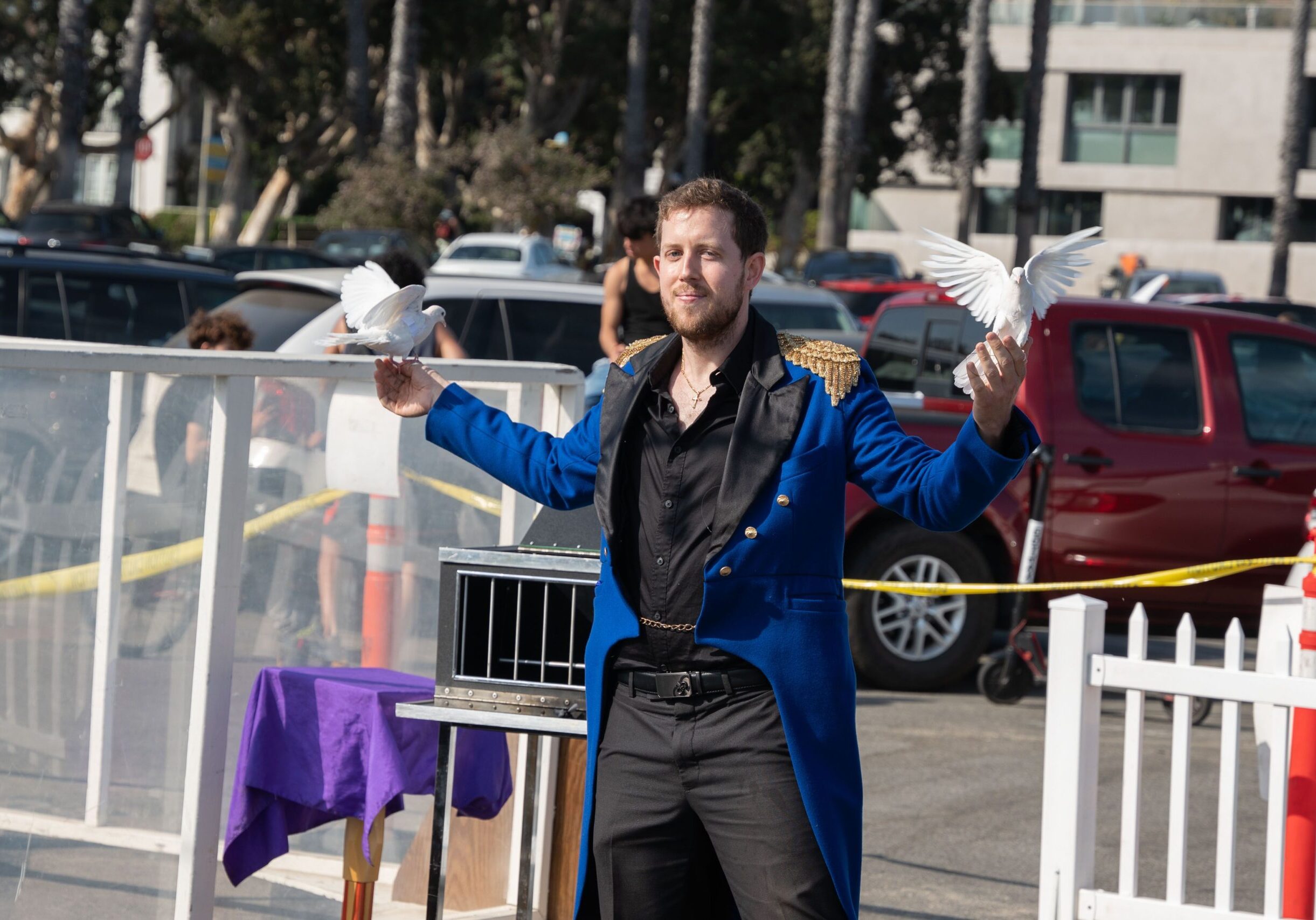 San Diego magician performing the dove split illusion